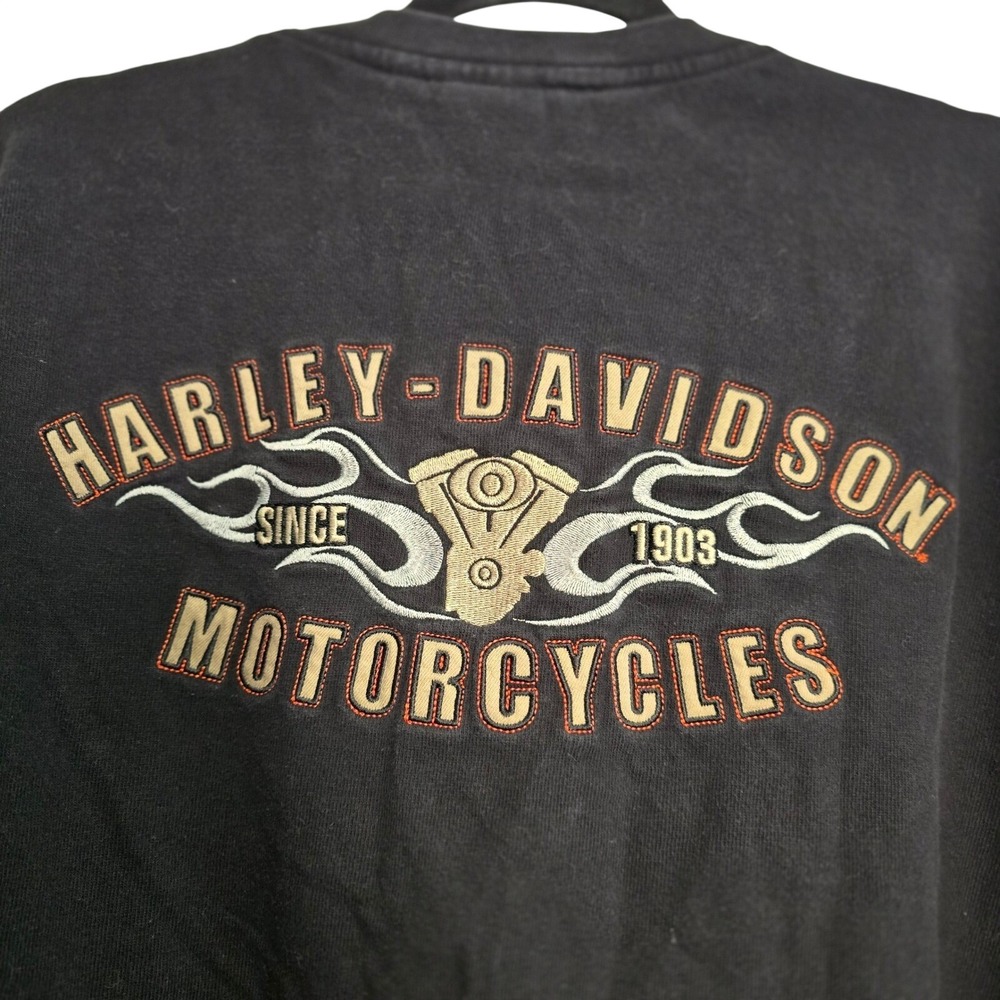 Harley Davidson Mens Black‎ Long Sleeve Henley Shirt Embroidered Logo Size XL